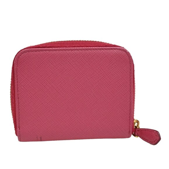 PRADA Logo Saffiano Compact Zipper Around Coin Wallet Leather Pink GHW 38KA657 - Picture 4 of 16